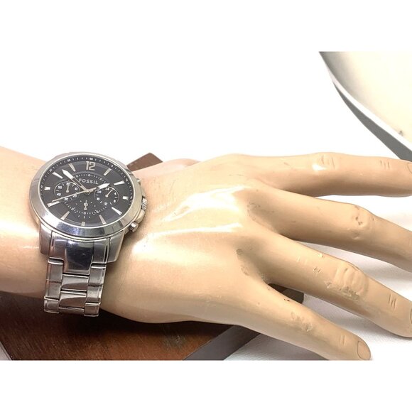 Fossil Men's Watch FS4532 Quartz Chronograph Black Dial Silver Steel 44mm USED - Picture 4 of 14